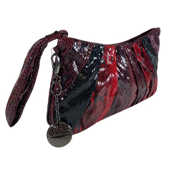 Nine West Red & Black Faux Leather Snakeskin Clutch Wristlet With Zipper Closure - Picture 2 of 9